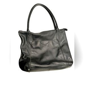 Lodis BLACK PEBBLED LEATHER  SHOULDER BAG TOTE Floral Interior